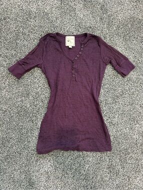 Rare Casual Plum Henley Tee with Button Placket